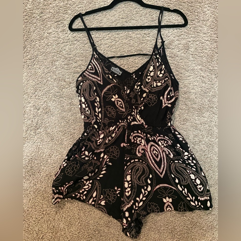 Angie Paisley Romper- Sleeveless Plunge V Neck